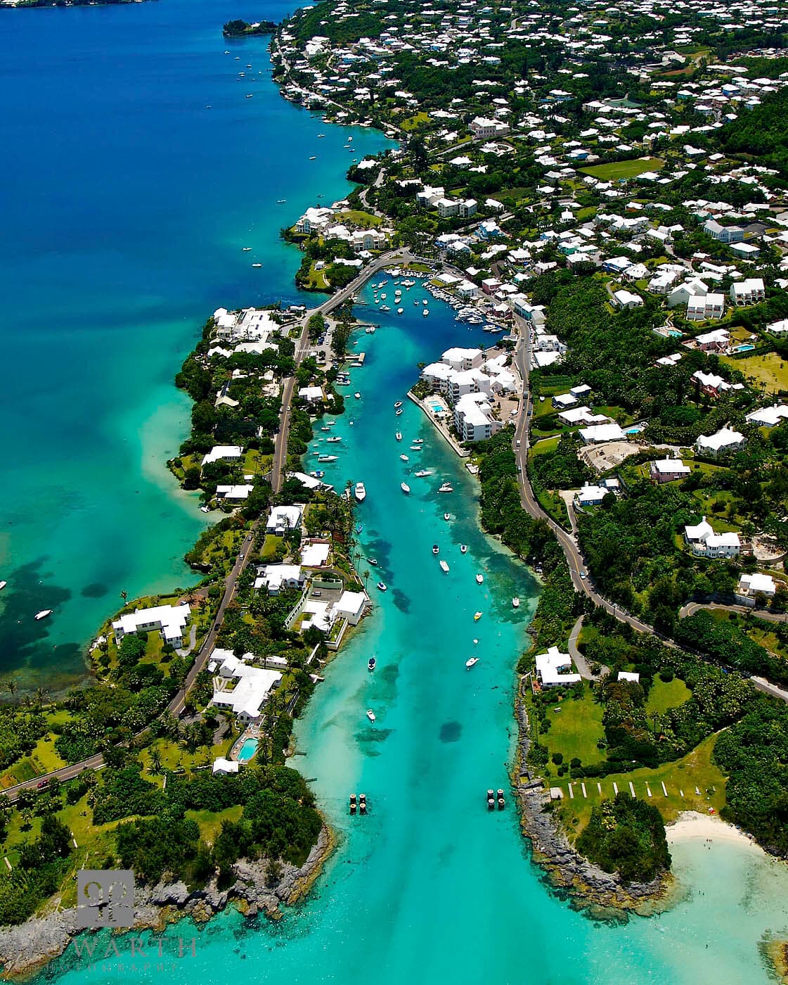 Flatts Inlet, Bermuda, narrow channel with moving water