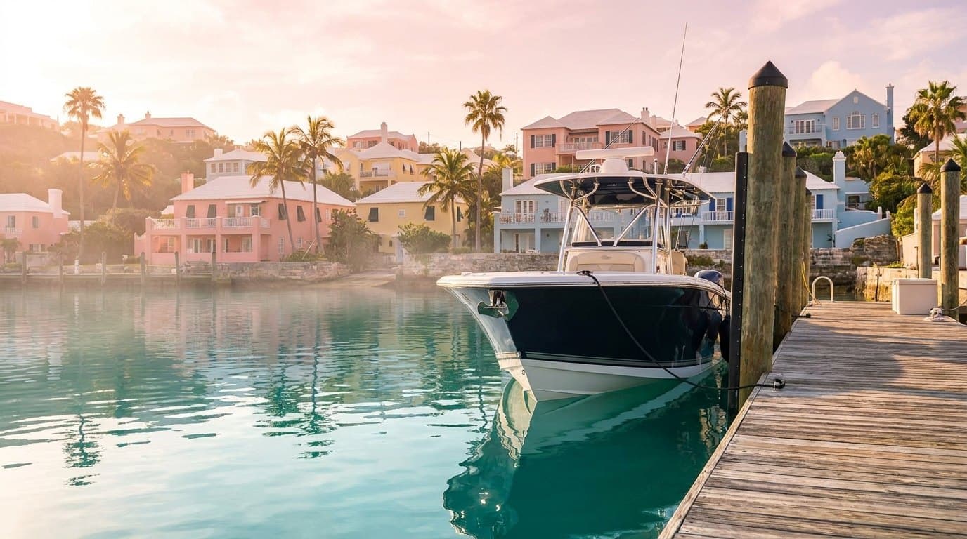 A boat at a Bermuda marina, the kind of boat the BDA Boats guide library helps you buy