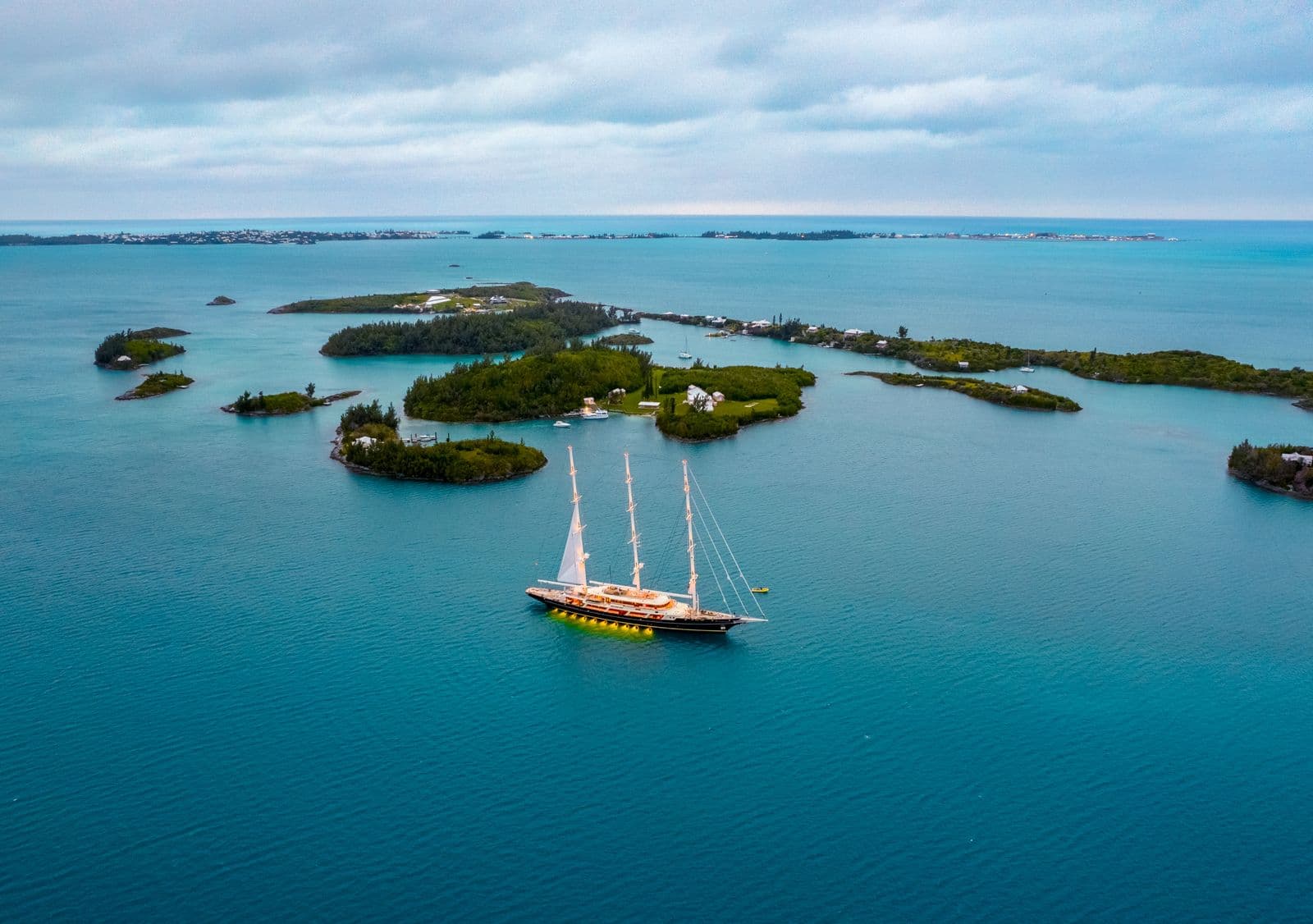 Boats among Bermuda's small green islands in turquoise water